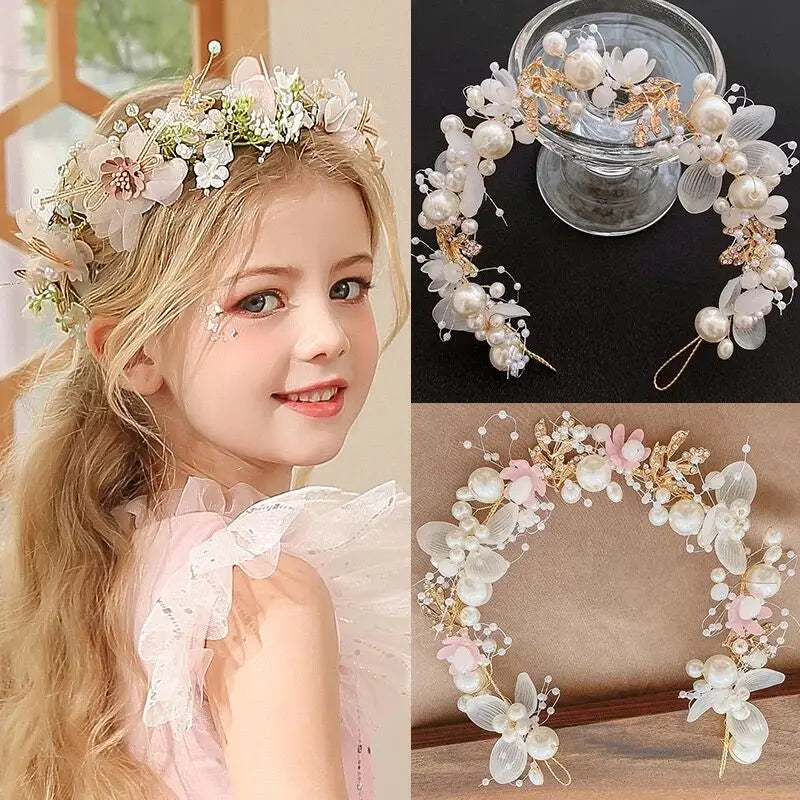 Bohemian Girls Bridal Pearl Hair Headdress Flower Wreath