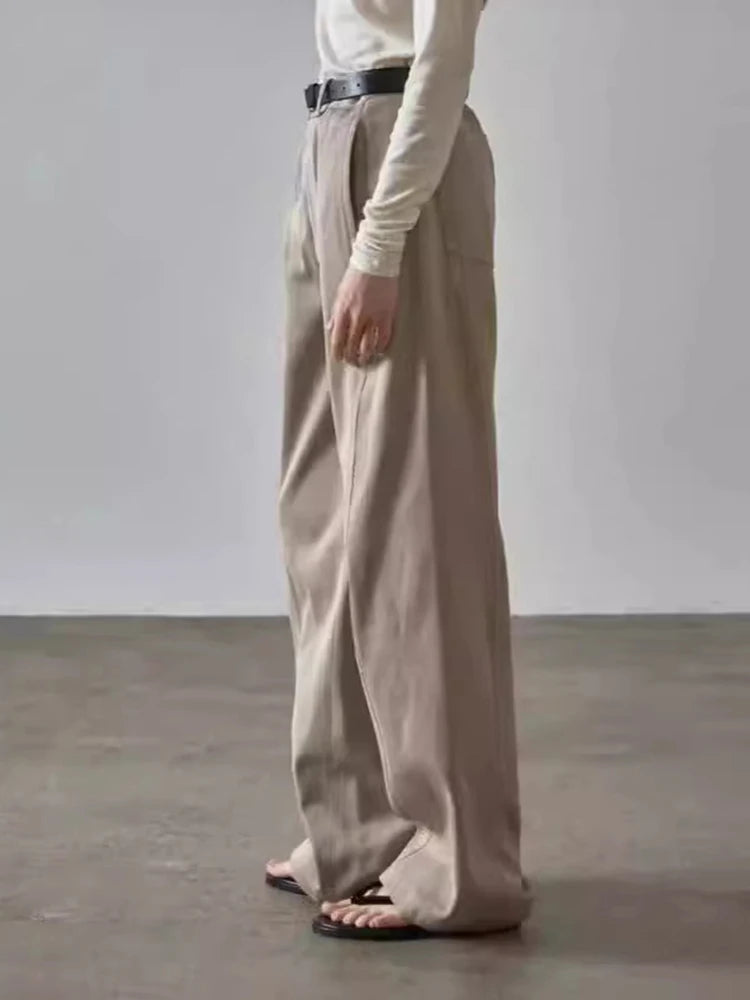 Women's High Waisted Wide Leg Trousers with Pockets & Buttons