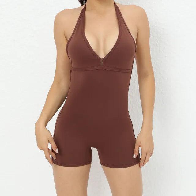 Nylon V Back One Piece Jumpsuit Scrunch Pant Breathable Women's Exercise Clothes