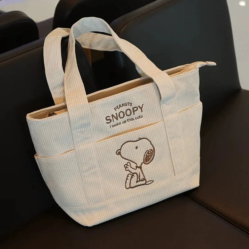 Snoopy Corduroy Tote Bag Large Capacity Zipper Shoulder