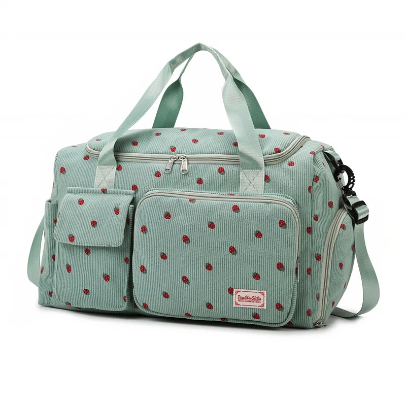 Corduroy Travel Tote Bag - Large Capacity Carry-On Duffle with Shoe Compartment, Sports & Fitness Weekender Bag for Women