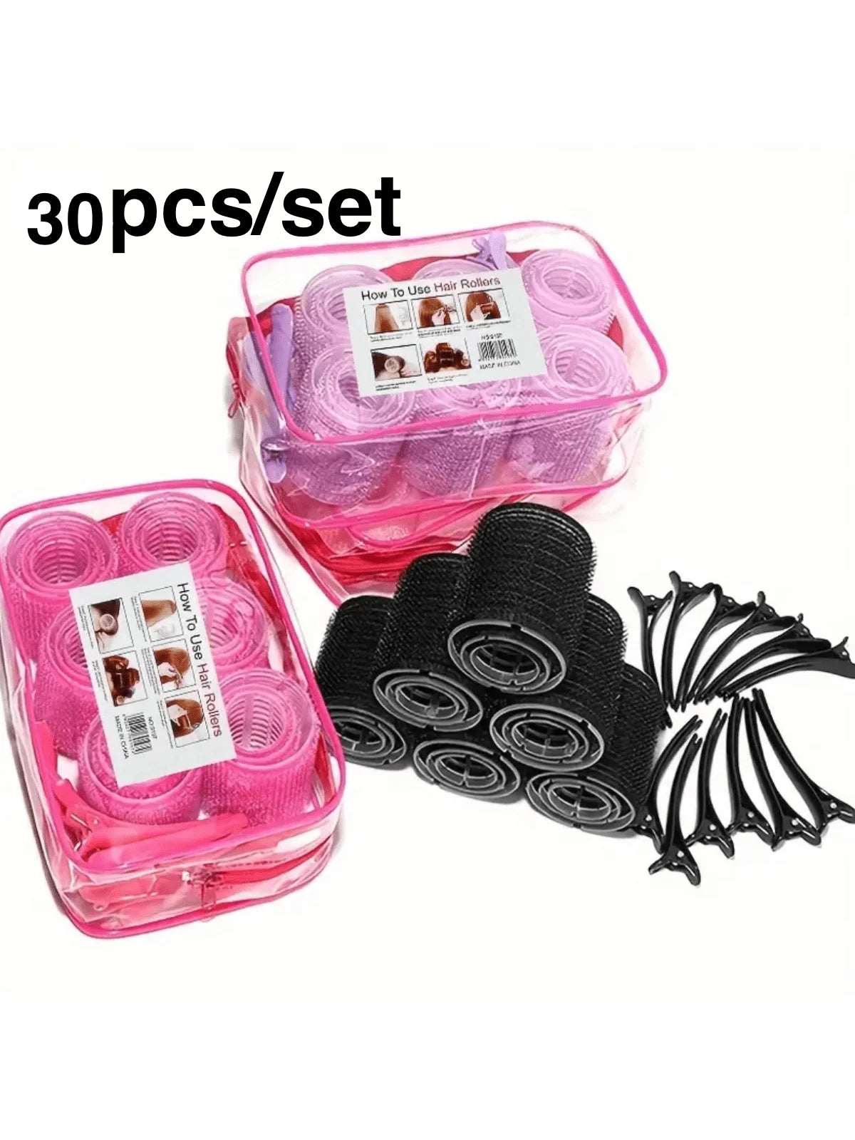 30 pcs Self Grip Heatless Hair Curlers Set - DIY Hair Styling Rollers for Voluminous Curls / No Heat Required