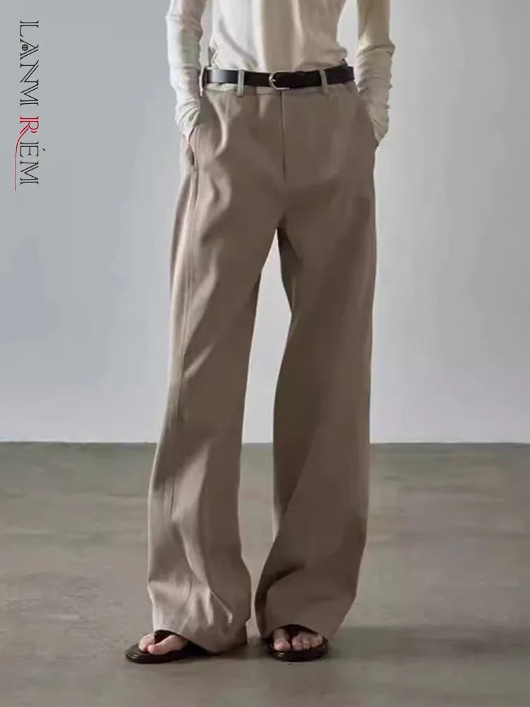 Women's High Waisted Wide Leg Trousers with Pockets & Buttons