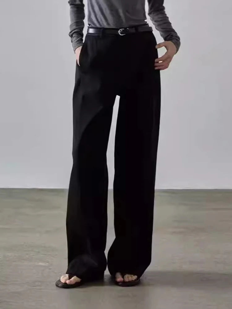 Women's High Waisted Wide Leg Trousers with Pockets & Buttons