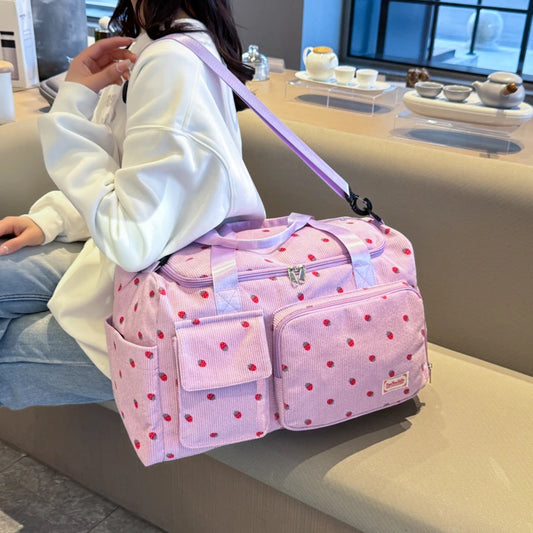 Corduroy Travel Tote Bag - Large Capacity Carry-On Duffle with Shoe Compartment, Sports & Fitness Weekender Bag for Women