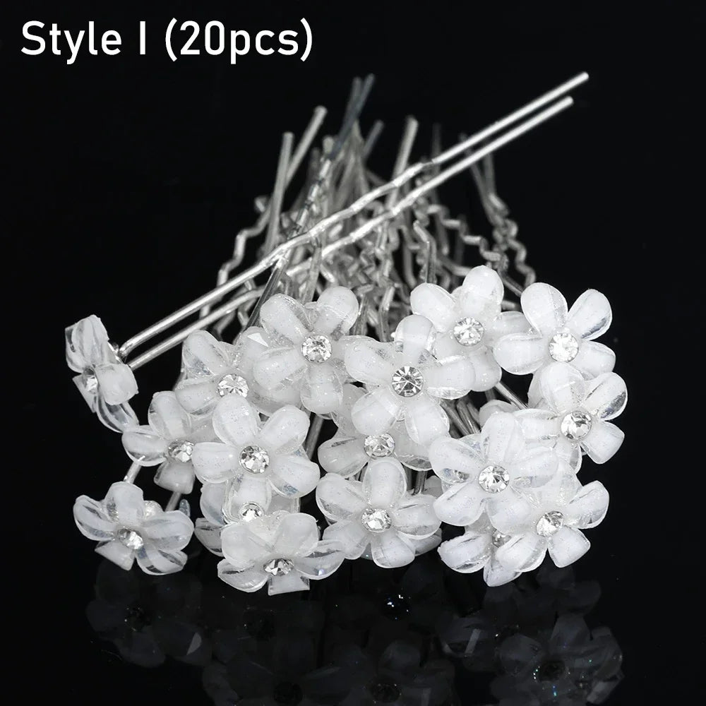20 pcs Elegant Pearl & Crystal Bridal Hairpins – U-Shaped Metal Hair Forks & Hair Combs for Wedding Hairstyles & Accessories