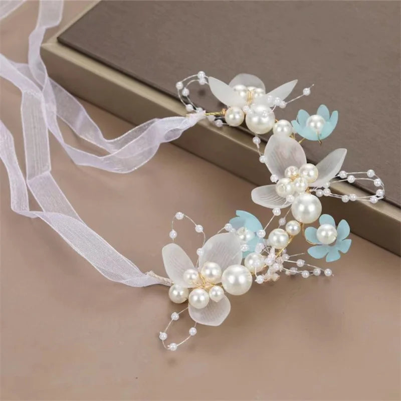 Bohemian Girls Bridal Pearl Hair Headdress Flower Wreath