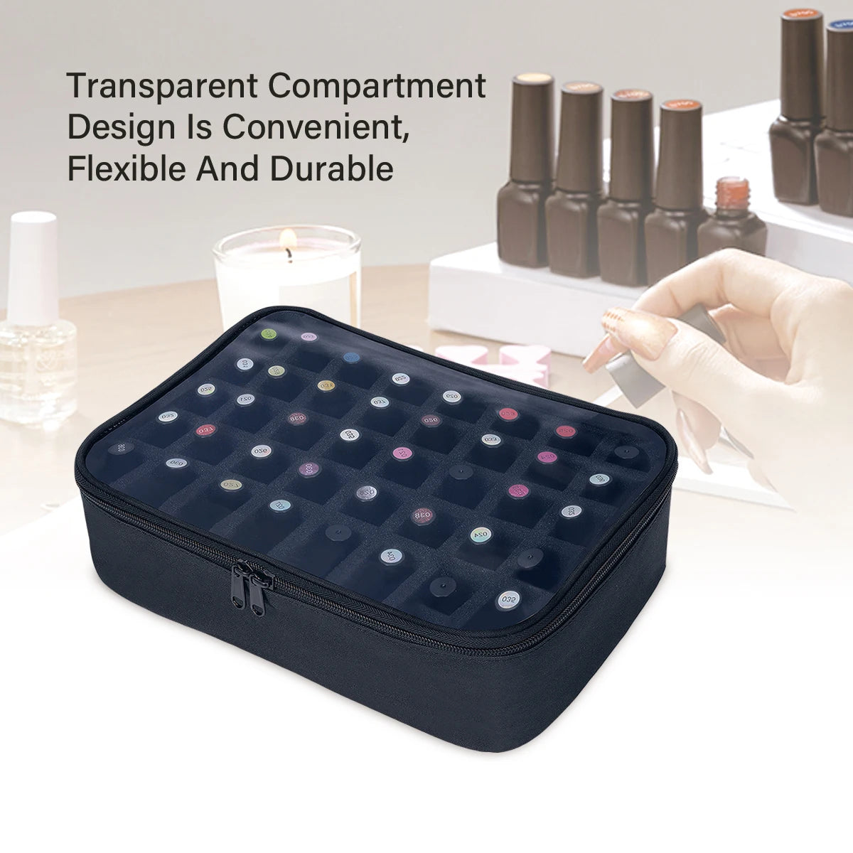 40 Bottle Nail Polish Storage Bag- Portable Multi-Color Handheld Cosmetic Case, Holds Up to 40 (15ml) Bottles, Nail Drill Organizer.