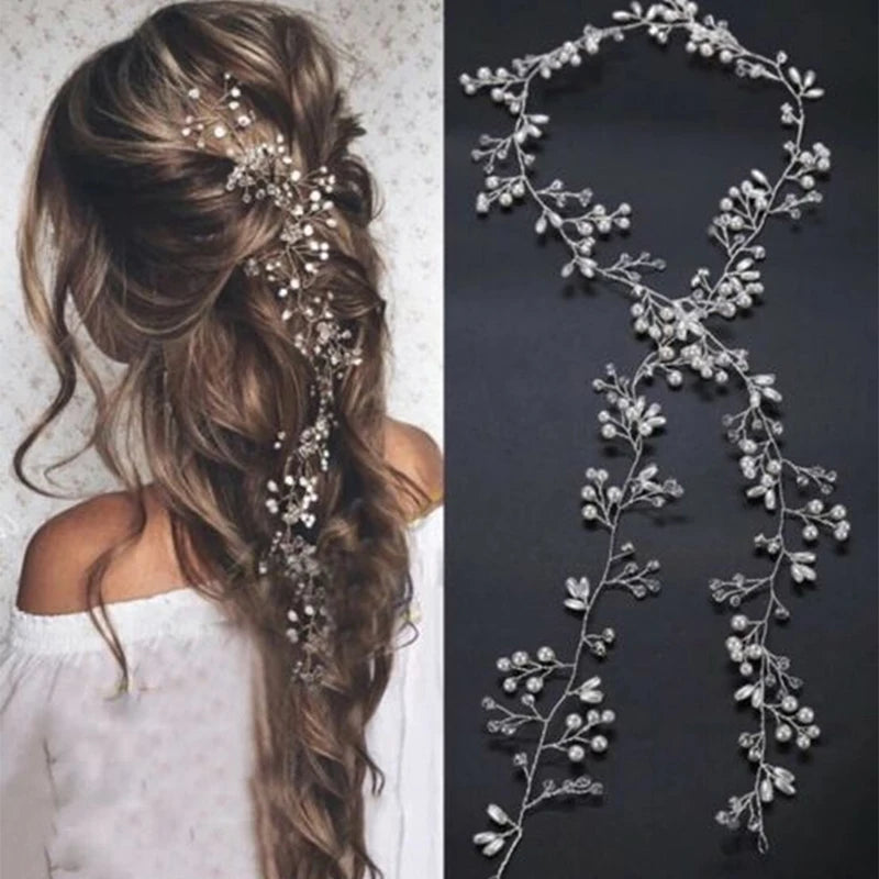 Crystal & Pearl Bridal Tiara Headband – Rhinestone Hair Vine Wedding Accessory for Brides & Women