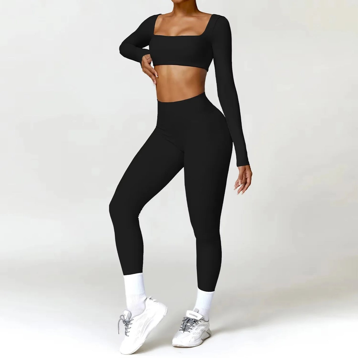 Yoga Set 2PCS Sportswear Legging & Fitness Bra Crop Top Long Sleeve Tracksuit