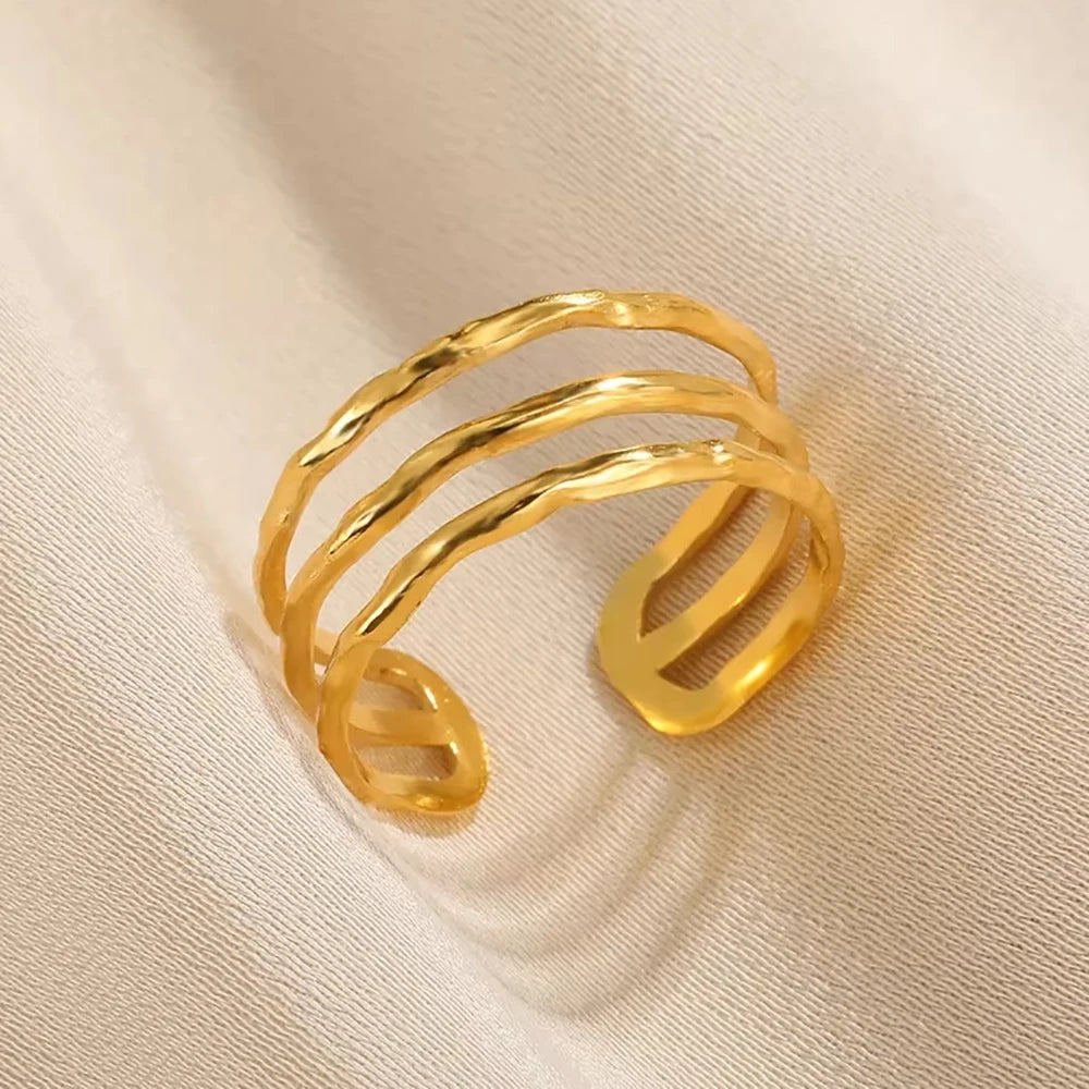 316L Stainless Steel Geometric Open Ring for Women - Gold Color, Waterproof & Tarnish-Resistant Vintage Aesthetic Jewelry