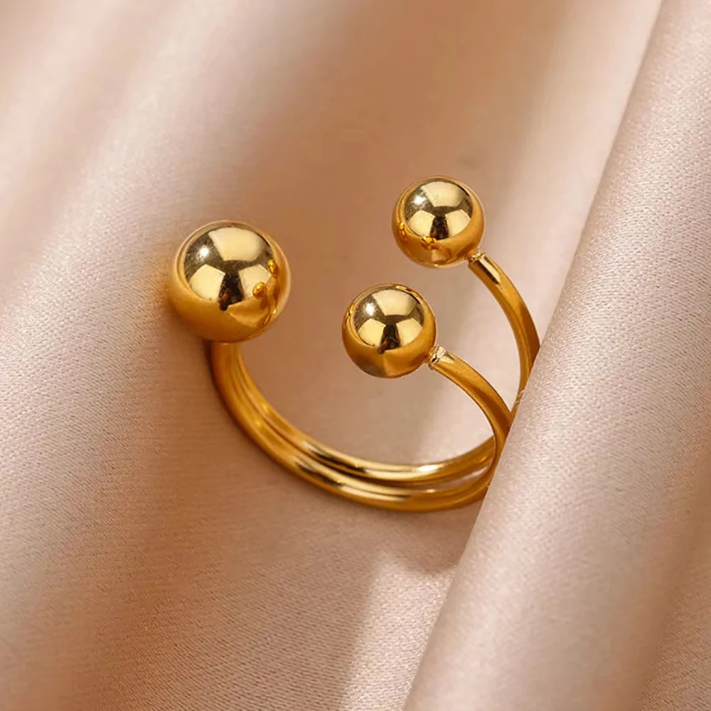 316L Stainless Steel Geometric Open Ring for Women - Gold Color, Waterproof & Tarnish-Resistant Vintage Aesthetic Jewelry