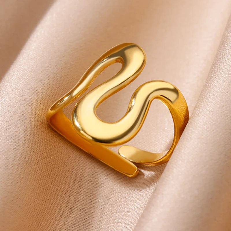 316L Stainless Steel Geometric Open Ring for Women - Gold Color, Waterproof & Tarnish-Resistant Vintage Aesthetic Jewelry