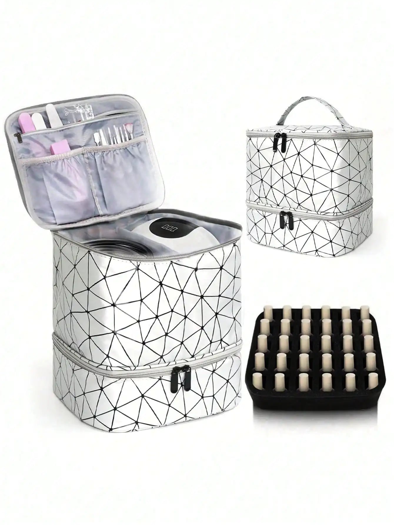 Women's Double-Layer Nail Polish Storage Bag - Portable Travel Organizer & Multi-Function Nail Salon Case for Polish, Tools & Accessories