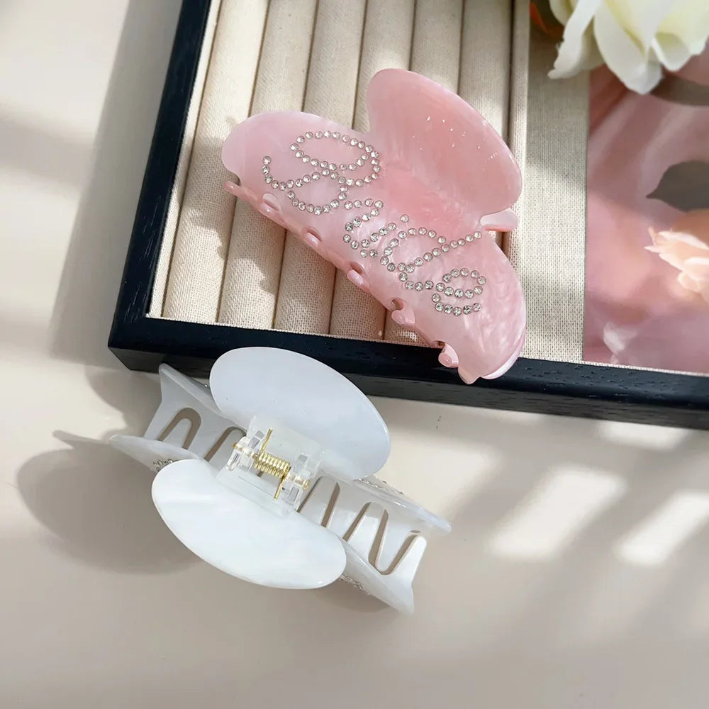 Bride Hair Claw Clip – White Ponytail Holder with Rhinestone Bride Letter Design for Weddings & Bridal Parties