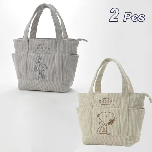 Snoopy Corduroy Tote Bag Large Capacity Zipper Shoulder
