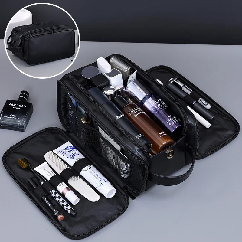 Multi-Pocket Leather Toiletry Bag-Waterproof Hanging Travel Makeup & Cosmetic Organizer for Women & Men