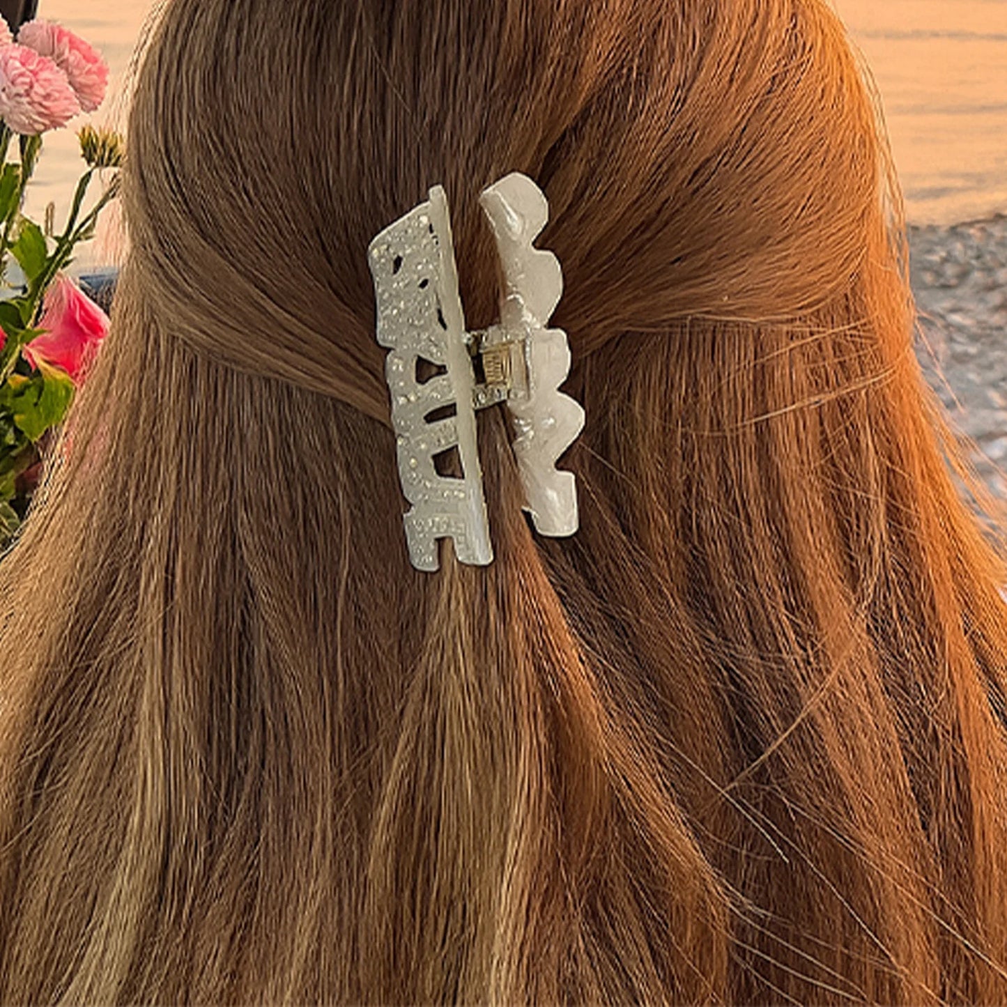 Bride Hair Claw Clip – White Ponytail Holder with Rhinestone Bride Letter Design for Weddings & Bridal Parties