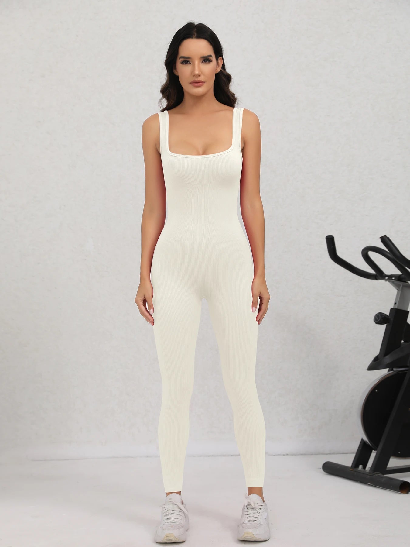 Women's Ribbed One-Piece Yoga Jumpsuit - Sleeveless Tank Romper for Exercise & Lounge