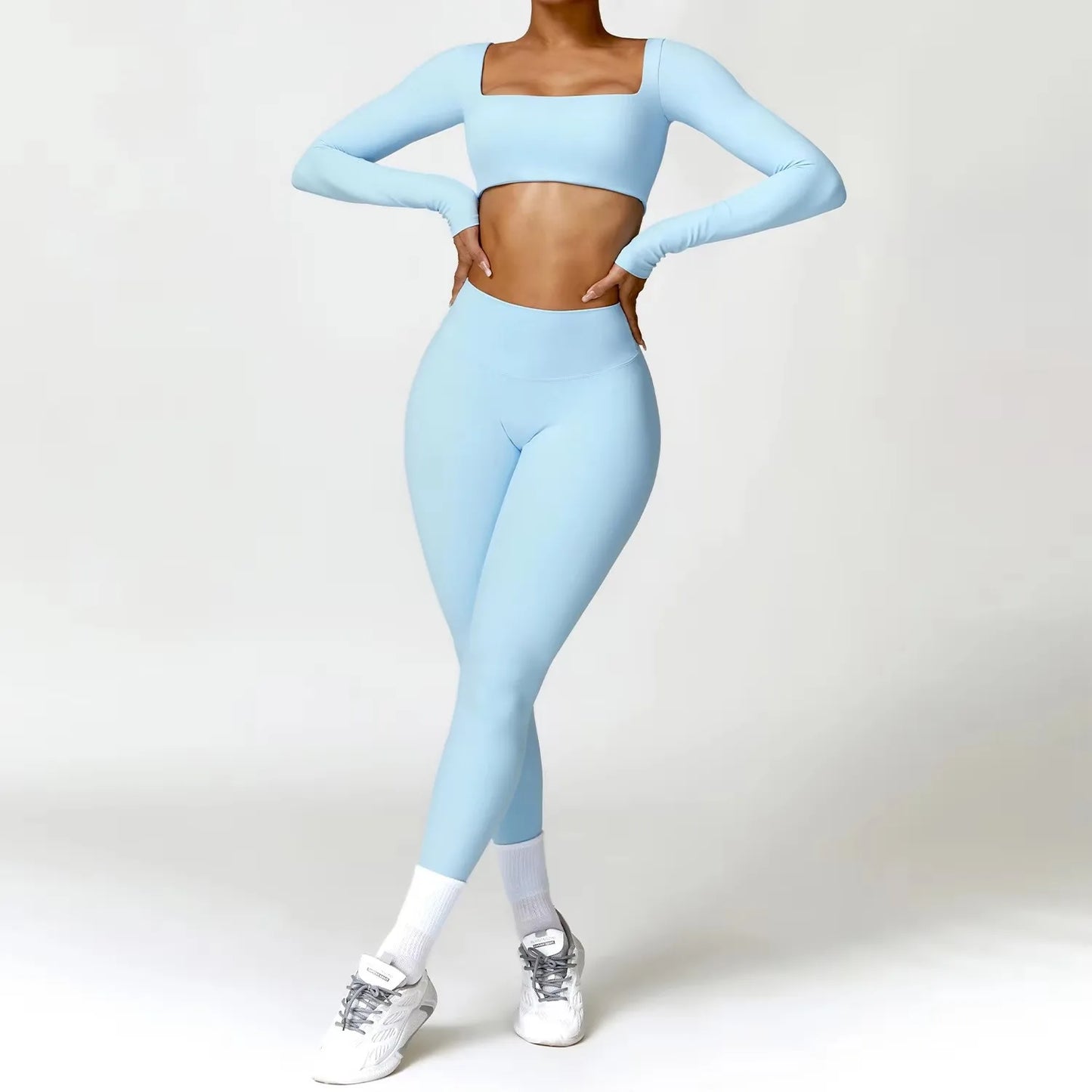 Yoga Set 2PCS Sportswear Legging & Fitness Bra Crop Top Long Sleeve Tracksuit