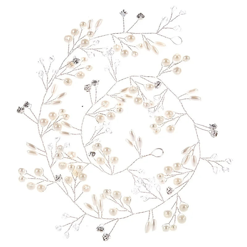 Crystal & Pearl Bridal Tiara Headband – Rhinestone Hair Vine Wedding Accessory for Brides & Women