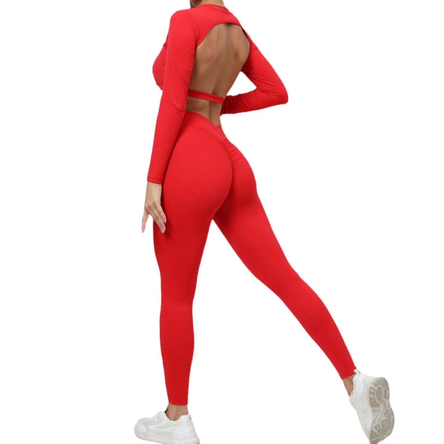 2Pieces Long Sleeves Sports Shirt Women Gym Set High Waist Leggings