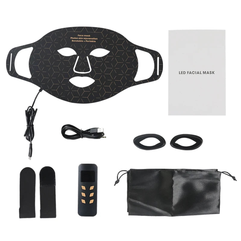 Flexible Silicone LED Face & Neck Mask - Red Light Photon Therapy for Wrinkle Repair & Skin Brightening