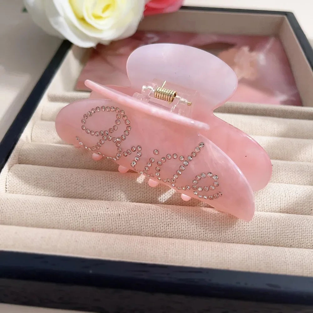 Bride Hair Claw Clip – White Ponytail Holder with Rhinestone Bride Letter Design for Weddings & Bridal Parties