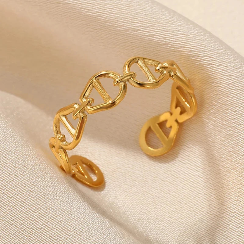 316L Stainless Steel Geometric Open Ring for Women - Gold Color, Waterproof & Tarnish-Resistant Vintage Aesthetic Jewelry