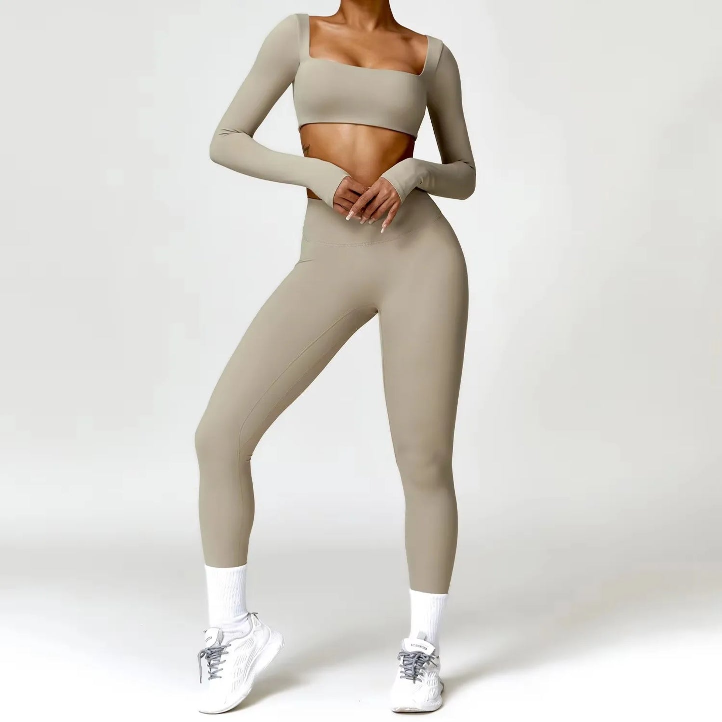 Yoga Set 2PCS Sportswear Legging & Fitness Bra Crop Top Long Sleeve Tracksuit