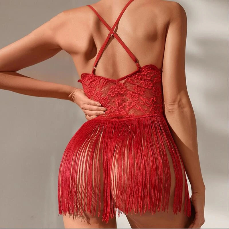 Women Fringe Mini Nightgown - Lingerie Sleepwear