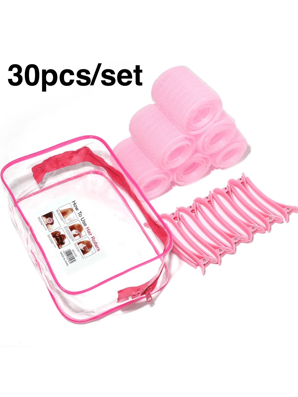 30 pcs Self Grip Heatless Hair Curlers Set - DIY Hair Styling Rollers for Voluminous Curls / No Heat Required