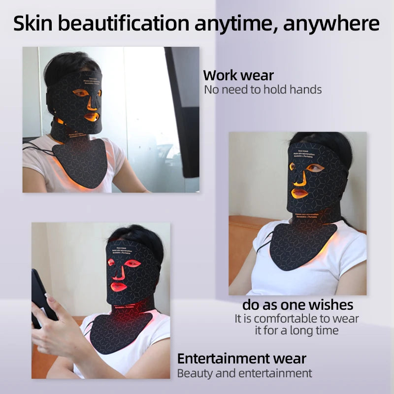 Flexible Silicone LED Face & Neck Mask - Red Light Photon Therapy for Wrinkle Repair & Skin Brightening