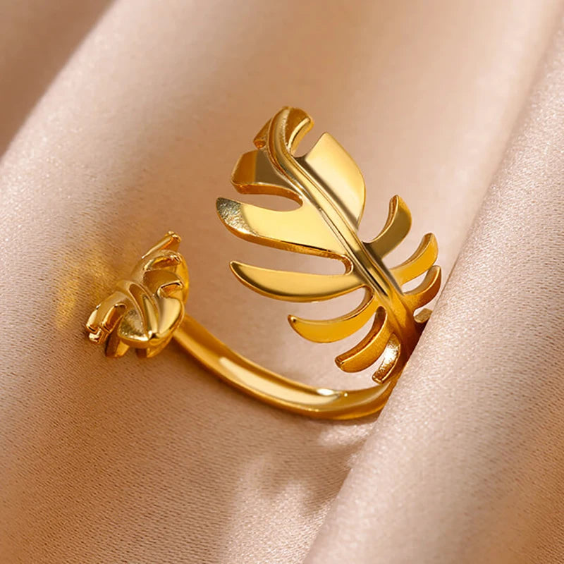 316L Stainless Steel Geometric Open Ring for Women - Gold Color, Waterproof & Tarnish-Resistant Vintage Aesthetic Jewelry