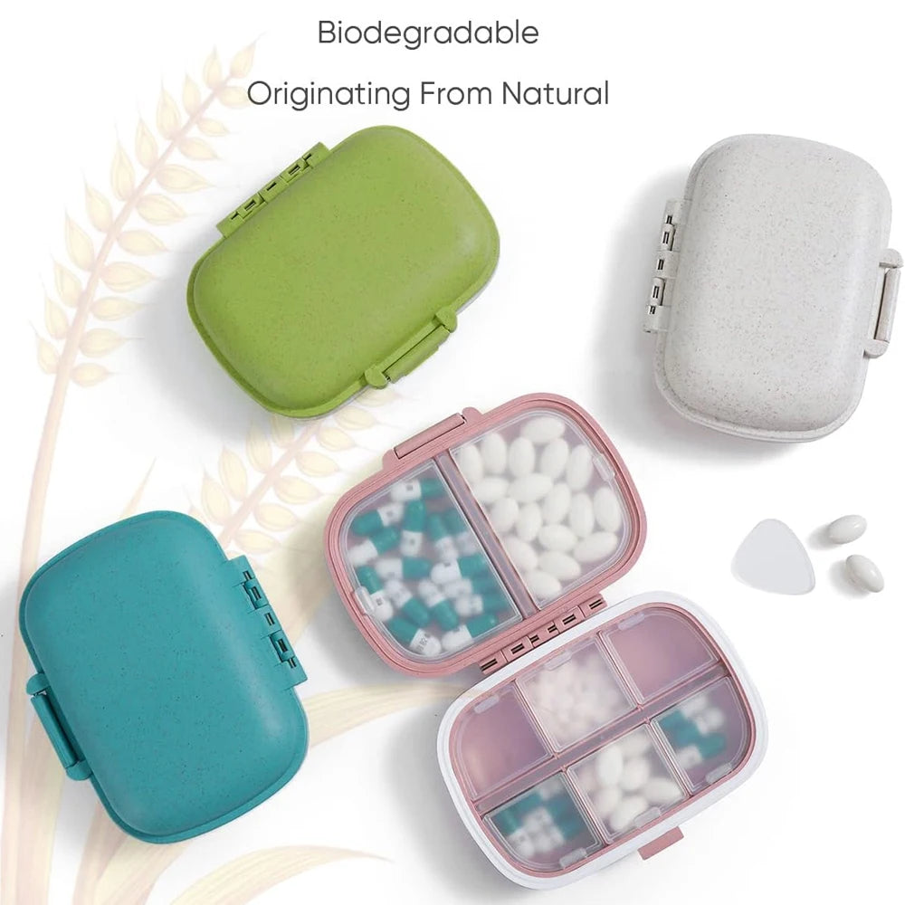 8-Compartment Travel Pill Organizer - Moisture-Proof Daily Pill Case for Purse, Vitamins, Medicine & Supplements