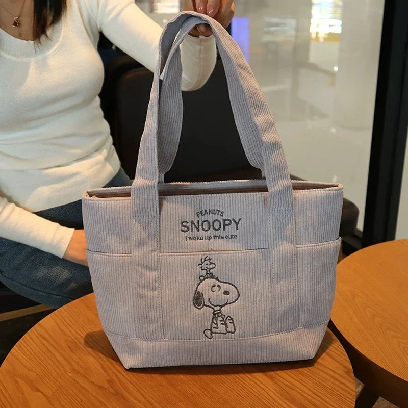 Snoopy Corduroy Tote Bag Large Capacity Zipper Shoulder
