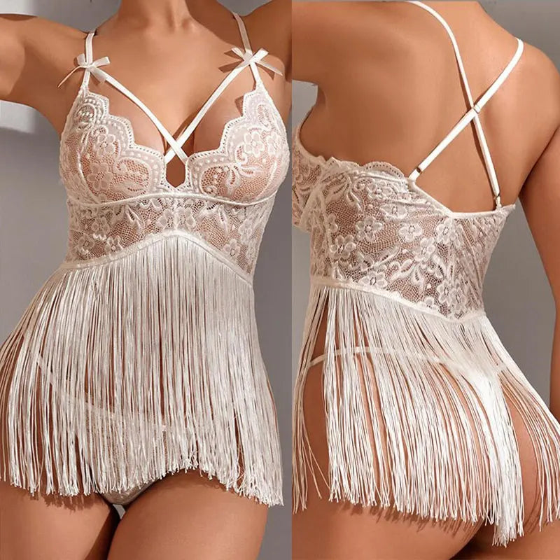 Women Fringe Mini Nightgown - Lingerie Sleepwear