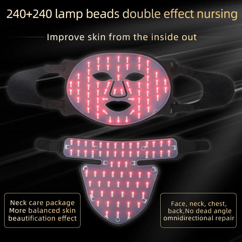 Flexible Silicone LED Face & Neck Mask - Red Light Photon Therapy for Wrinkle Repair & Skin Brightening