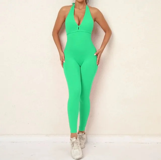 Nylon V Back One Piece Jumpsuit Scrunch Pant Breathable Women's Exercise Clothes