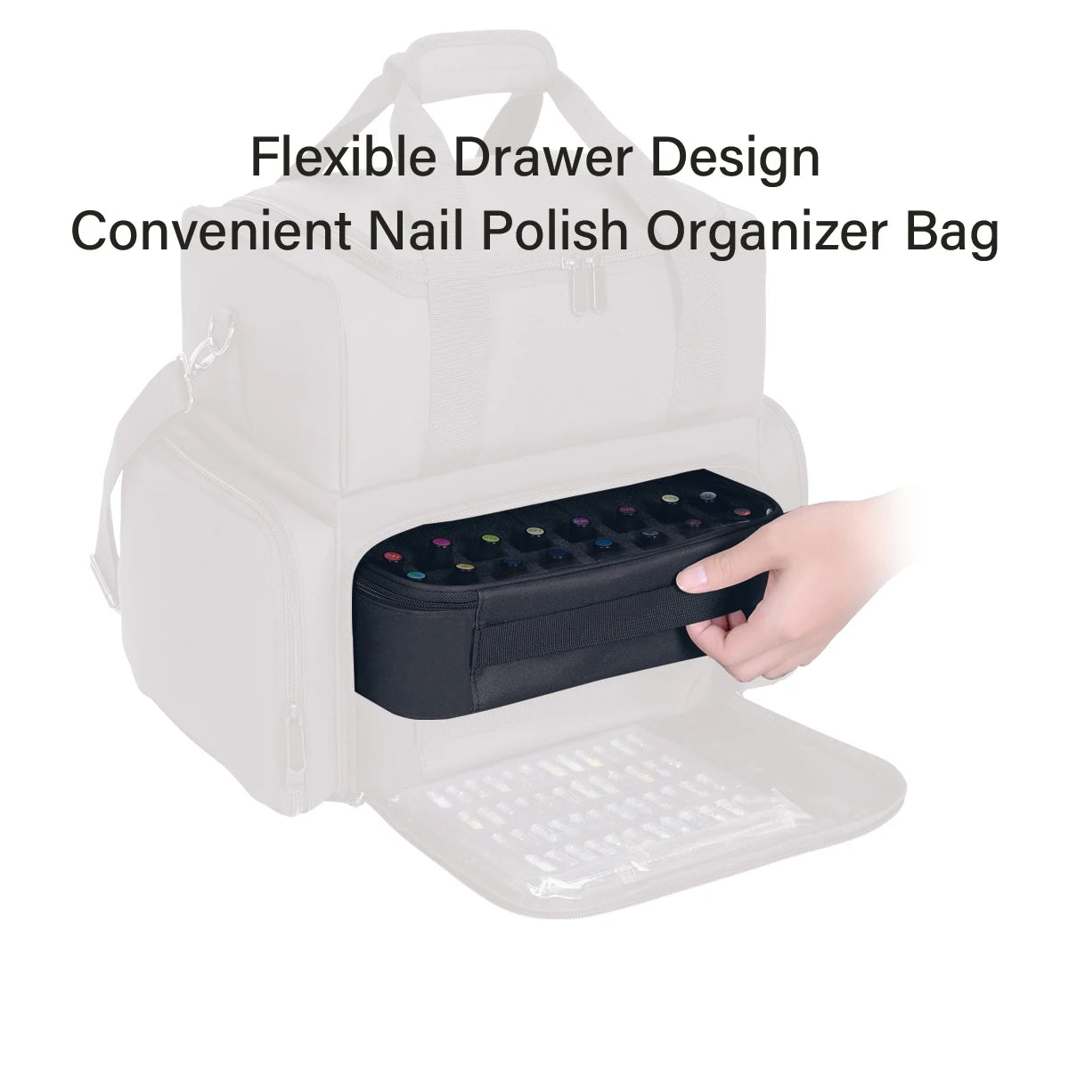 40 Bottle Nail Polish Storage Bag- Portable Multi-Color Handheld Cosmetic Case, Holds Up to 40 (15ml) Bottles, Nail Drill Organizer.