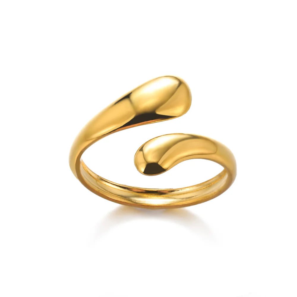 316L Stainless Steel Geometric Open Ring for Women - Gold Color, Waterproof & Tarnish-Resistant Vintage Aesthetic Jewelry