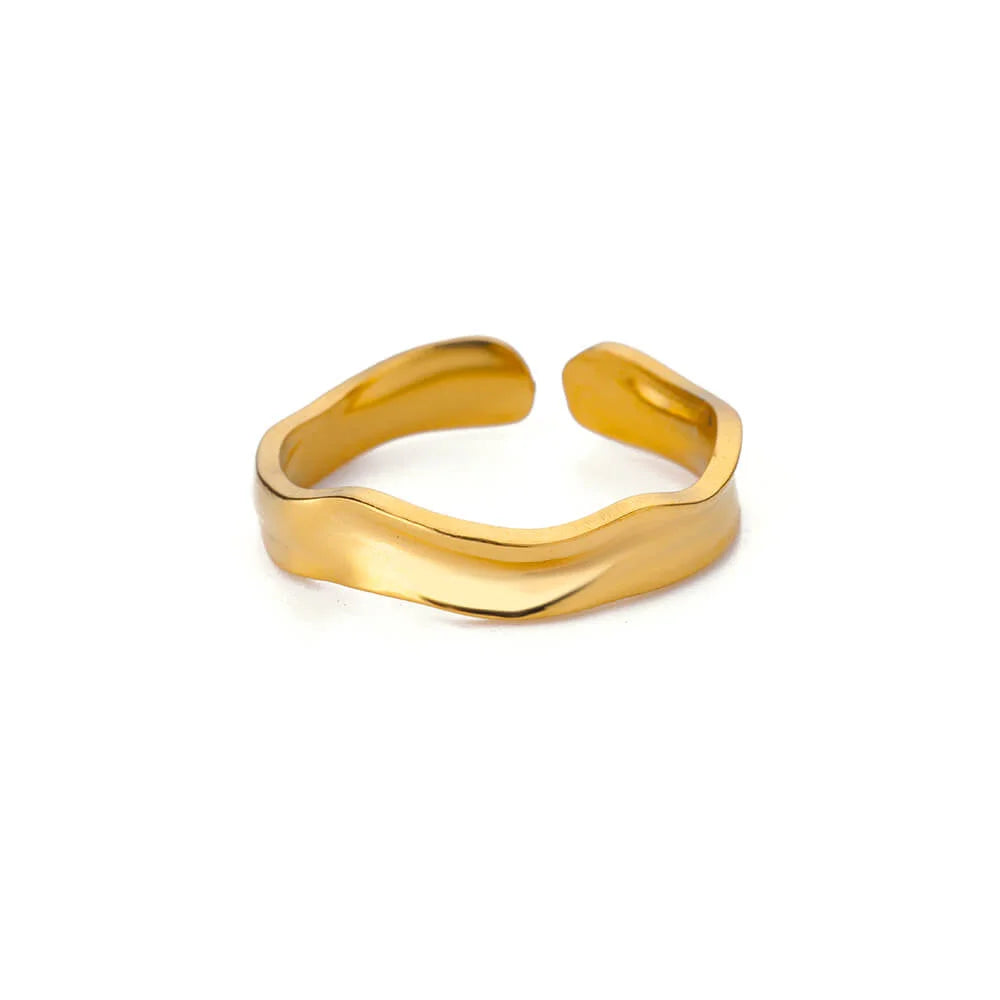 316L Stainless Steel Geometric Open Ring for Women - Gold Color, Waterproof & Tarnish-Resistant Vintage Aesthetic Jewelry