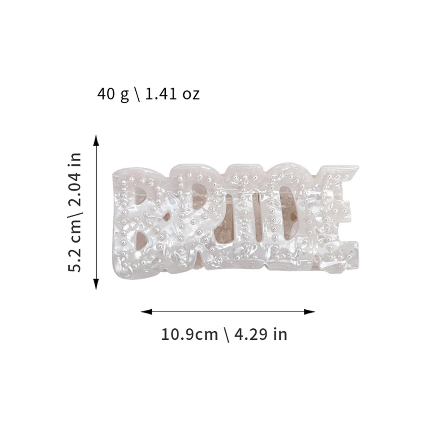 Bride Hair Claw Clip – White Ponytail Holder with Rhinestone Bride Letter Design for Weddings & Bridal Parties