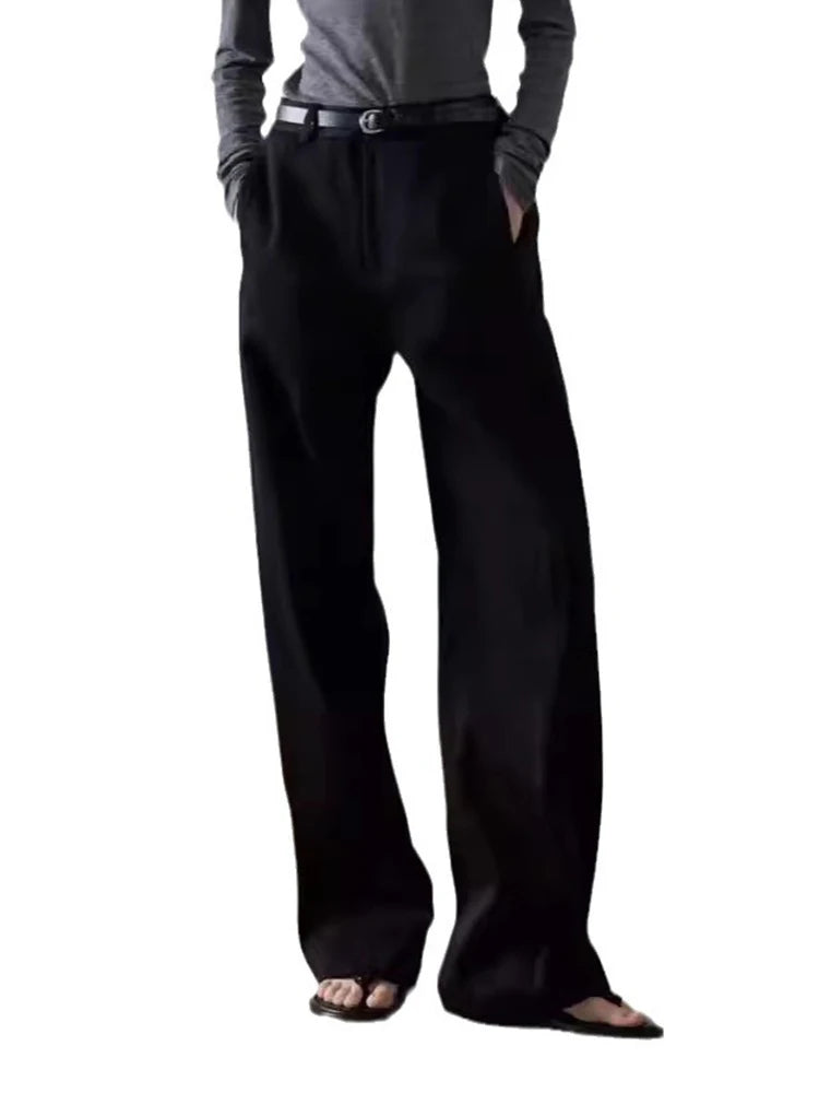 Women's High Waisted Wide Leg Trousers with Pockets & Buttons