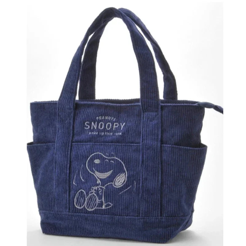 Snoopy Corduroy Tote Bag Large Capacity Zipper Shoulder