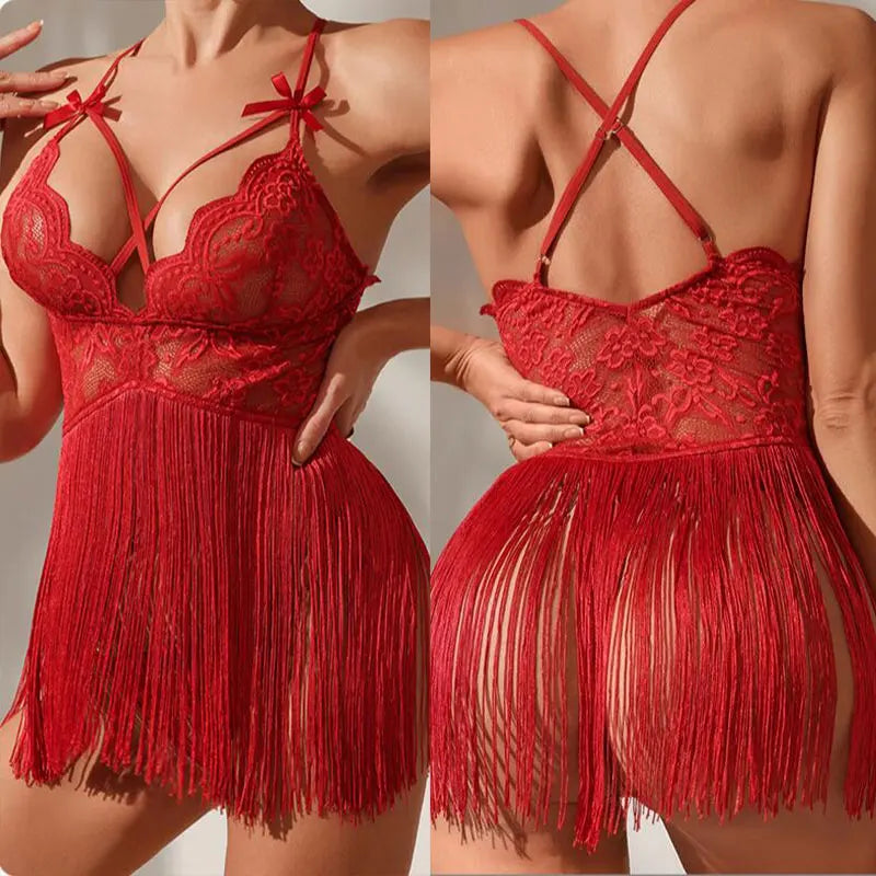 Women Fringe Mini Nightgown - Lingerie Sleepwear