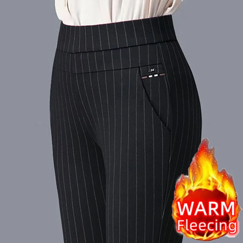 Warm Winter Fleece Lined Pencil Pants for Women - Plush Stretch Skinny Trousers
