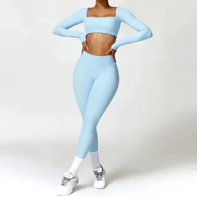 Yoga Set 2PCS Sportswear Legging & Fitness Bra Crop Top Long Sleeve Tracksuit