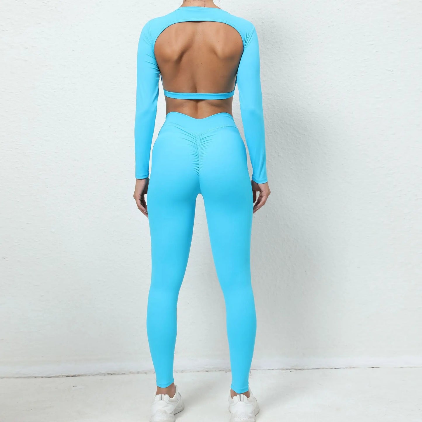2Pieces Long Sleeves Sports Shirt Women Gym Set High Waist Leggings