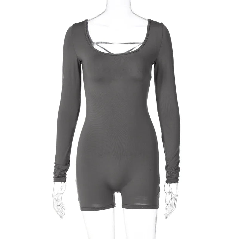 Women's Long Sleeve U-Neck Bodysuit with Open Back and High Waist for Yoga and Exercise